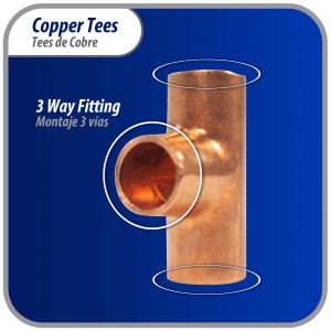 Appli Parts AP-T014 1/4 pulg Tee de Cobre Conexiones CxCxC soldadas para aplicaciones de refrigeracion, aire acondicionado y plomeria Tuberia de Cobre ACR y Tipo L