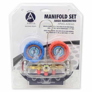 Juego Manometro R12/R22/R134/R404 Bronce Incluye Mangueras 90cm Con Visor 1/4sae Appli Parts Apmg-A2b36s