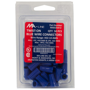 MA-Line MA01019-2 Terminal de Rosca Azul para Cables desde AWG 14 hasta 22. Bolsa de 50