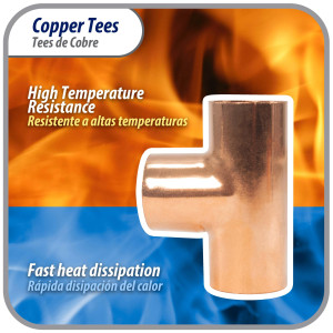 Appli Parts AP-T034 3/4 pulg Tee de Cobre Conexiones CxCxC soldadas para aplicaciones de refrigeracion, aire acondicionado y plomeria Tuberia de Cobre ACR y Tipo L
