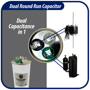 Appli Parts Condensador Capacitor de Marcha 40+5 Mfd uF (microfaradios) 370VAC o 450VAC CBB65 Universal Aire acondicionado y otras aplicaciones Redondo UL E476928 12cm Alto 5cm Ancho CON-40/5-450
