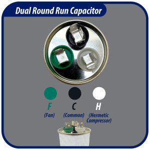Appli Parts Condensador Capacitor de Marcha 40+5 Mfd uF (microfaradios) 370VAC o 450VAC CBB65 Universal Aire acondicionado y otras aplicaciones Redondo UL E476928 12cm Alto 5cm Ancho CON-40/5-450
