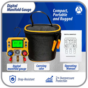 Appli Parts APMG-D10 Juego Manometro Digital para Refrigeracion HVAC/R Manifold Digital para Aire Acondicionado Rango -14.5 a 800 psi 88 Refrigerantes Unidades kPa MPa bar psi kg/cm2