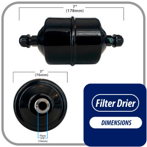 Appli Parts APFD-163 Filtro Secador 3/8 pulg para linea Liquido para Sistemas de Refrigeracion y aire acondicionado 163 SAE Rosca Universal Unidireccional 178mm Largo 76mm Ancho