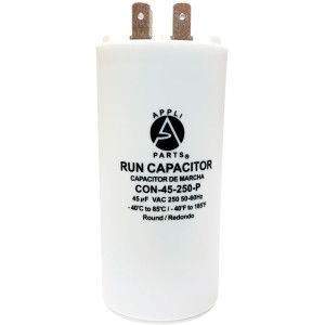 Appli Parts Condensador Capacitor de Marcha 45 Mfd uF (microfaradios) 250VAC CBB60 Cuerpo plastico para bombas de agua y otras aplicaciones Redondo UL E476928 10.8cm Alto 4.5cm Ancho CON-45-250-P