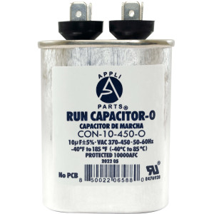 Appli Parts Condensador Capacitor de Marcha 10 Mfd uF (microfaradios) 370/450VAC CBB65 Universal Aire acondicionado y otras aplicaciones Ovalado UL 8cm Alto 3.4cm Ancho 5.4cm Largo CON-10-450-O
