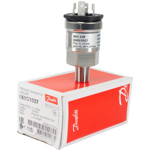 Danfoss 060G1037 Sensor de Presion AKS 32R para uso con Controlador AK CC,  -14.5 a 174 psig, 1/4 NPT