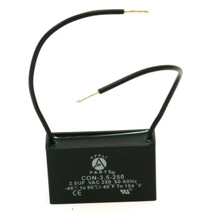 Appli Parts CAP-3.5-250-2C Condensador Capacitor de ventilador 3.5 mfd (microfaradios) uf 250VAC con 2 cables compatible con cualquier marca de igual capacitancia 4.7cm Ancho 1.4cm Prof. 2.8cm Alto