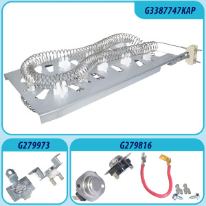 Appli Parts 3387747 Heating Element Kit Replacement for Whirlpool Dryers and other models Includes 1 x 3387747 dryer heating element, 1 x Thermostat 279816AP, 1 x 279973AP and 3392519AP Thermal Fuse