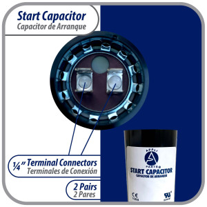 Appli Parts CON-124-250 Motor Start Capacitor 124-149 MFD uF, 250 VAC. Universal for Electric Motor Applications, 1.44 in Wide, 3.38 in Height