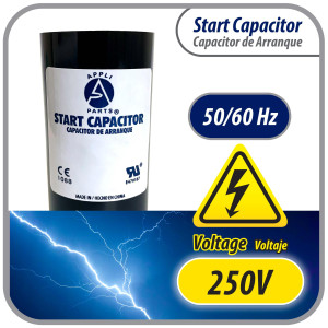 Appli Parts CON-124-250 Motor Start Capacitor 124-149 MFD uF, 250 VAC. Universal for Electric Motor Applications, 1.44 in Wide, 3.38 in Height