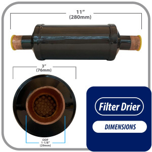 Appli Parts APFD-309S Filtro Secador 1-1/8 pulg para linea Liquido para Sistemas de Refrigeracion y aire acondicionado 309S ODF Soldable Universal Unidireccional 280mm Largo 76mm Ancho