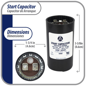 Appli Parts CON-430-110 Motor Start Capacitor 430-516 MFD uF, 110-125 VAC. Universal for Electric Motor Applications, 1.75 in Wide, 3.38 in Height