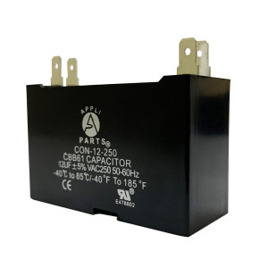 Appli Parts CAP-12-250 Condensador Capacitor de ventilador 12 mfd (microfaradios) uf 250VAC con conectores compatible con cualquier marca de igual capacitancia 5.8 Ancho, 2.2 Profundidad, 4.3 cm Alto