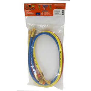 Uniweld EZ5HS Juego Mangueras Manometro 3 Mangueras 5pies de largo Azul y Rojo con EZ-Turn, Amarilla con Valvula de bola CFC/HCFC/HFC Compatible con R410A, Anti-Blowback Soft Magic