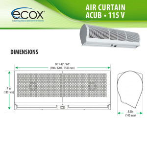 ecox ACUB09CA Cortina de Aire de 90 cm, 110 V, 60 Hz, 1 Ph, 100 W. Para uso Residencial o Comercial