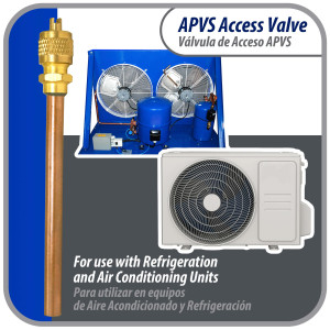 Appli Parts Valvula de acceso de 1/4 SAE x 1/4 pulg OD x con vastago de cobre de 8cm de largo con nucleo y tapa de laton con removedor de nucleo y empacadura APVS-14143