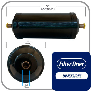Appli Parts APFD-303S Filtro Secador 3/8 pulg para linea Liquido para Sistemas de Refrigeracion y aire acondicionado 303S ODF Soldable Universal Unidireccional 229mm Largo 76mm Ancho