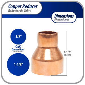 Appli Parts AP-R118058 1-1/8x5/8 in Reducing Bushing Copper pipe fittings C x C Sweat connections for refrigeration, air conditioning and plumbing applications ACR and Type L copper pipe
