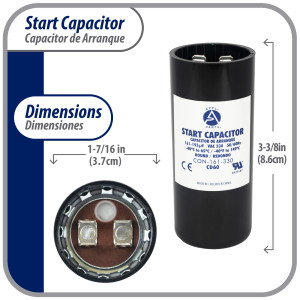 Appli Parts CON-161-330 Motor Start Capacitor 161-193 MFD uF, 330 VAC. Universal for Electric Motor Applications, 1.44 in Wide, 3.38 in Height
