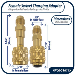Appli Parts APCA-51614S  Adaptador de Carga 5/16 pulg Hembra x 1/4 pulg Macho, SAE, Compatible con R410A, Mini Split con Pivote, valvula Gusanillo y depresor