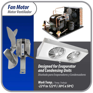 Appli Parts APFM-51E 5W Condenser and Evaporator Fan Motor 115V 60Hz 0.4A, Includes 8in Aluminum Fan Blade and Mounting Base, Universal Replacement for Commercial Refrigeration Units