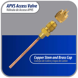 Appli Parts 10 Unidades Valvula de acceso de 1/4 SAE x 1/8 pulg OD x con vastago de cobre de 5cm de largo con nucleo y tapa de laton con removedor de nucleo y empacadura APVS-14182K10