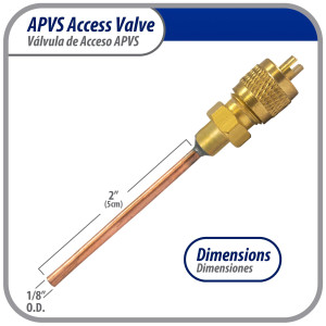 Appli Parts 10 Unidades Valvula de acceso de 1/4 SAE x 1/8 pulg OD x con vastago de cobre de 5cm de largo con nucleo y tapa de laton con removedor de nucleo y empacadura APVS-14182K10