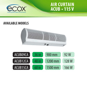 ecox ACUB15CA Cortina de Aire de 150 cm, 110 V, 60 Hz, 1 Ph, 175 W. Para uso Residencial o Comercial