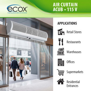 ecox ACUB15CA Cortina de Aire de 150 cm, 110 V, 60 Hz, 1 Ph, 175 W. Para uso Residencial o Comercial
