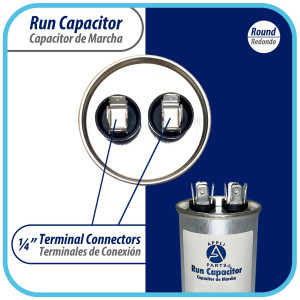 Appli Parts Condensador Capacitor de Marcha 75 Mfd uF (microfaradios) 370VAC o 450VAC CBB65 Universal Aire acondicionado y otras aplicaciones Redondo UL E476928 13.6cm Alto 5.5cm Ancho CON-75-450