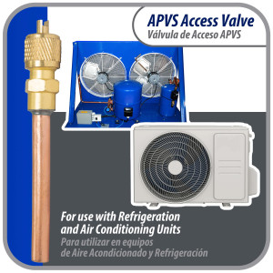 Appli Parts Valvula de acceso de 1/4 SAE x 1/4 pulg OD x con vastago de cobre de 10cm de largo con nucleo y tapa de laton con removedor de nucleo y empacadura APVS-14144