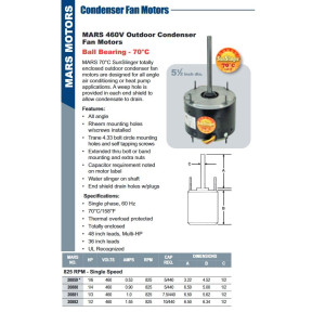 Mars 20882 1/2 HP, 825 rpm, 460 V, 60 Hz, 1 Ph, 1 Shaft, TEAO Enclosure, 1 Speed, Reversible Rotation, Frame 48, Replaces 1882, D961
