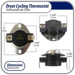 Appli Parts APTD-L155 Termico Secadora L155-15F remplazo universal para varios modelos y marcas modelo viejo solo 2 conexiones, remplaza 60T11, D501759