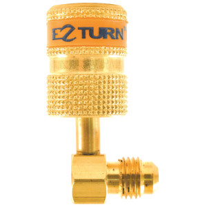 Uniweld Adaptador 90 Ez-Turn Anti-Blowback 1/4 pulg MF x 5/16 pulg FF Compatible con R410A, Cfc, Hcfc y Hfc EZABM90