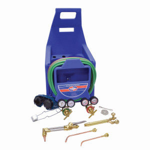 Uniweld Oxyacetilene Welding Outfit KL550-4P Includes: Weld Handle and Tip / Cut Attachment and Tip / Oxygen and Acetylene Regulator / Hoses / Goggles / Lighter / Stand / Tank Key Chain
