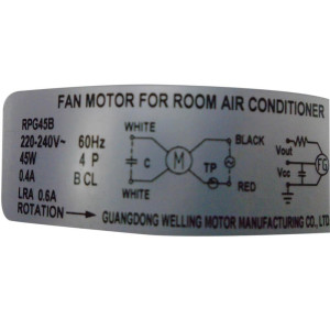 Motor Ventilador Unidad Interna Eje 3pulg X 3/16 pulg RPG45B 220-240v 45w 0.4a 60hz Ccwse 202400401623 / 11002012003053

