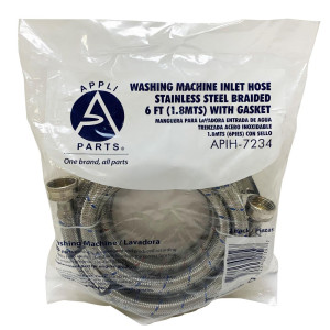 Appli Parts APIH-7234 2 Mangueras 1.8 m Lavadora Entrada de Agua de Acero Inoxidable Trenzado, con Empacaduras, Conectrores 3/4 pulg Hembra, conexiones Rectas