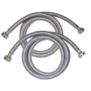 Appli Parts APIH-7234 2 Mangueras 1.8 m Lavadora Entrada de Agua de Acero Inoxidable Trenzado, con Empacaduras, Conectrores 3/4 pulg Hembra, conexiones Rectas