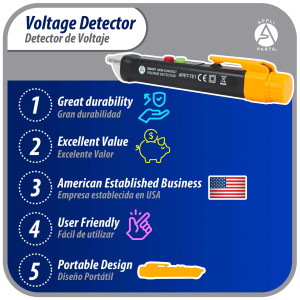 Appli Parts APET-TE1 Detector probador de voltaje de AC sin contacto con linterna LED y alarma de zumbador, para deteccion de cables vivos y neutros en circuitos de CA 12-1000 V