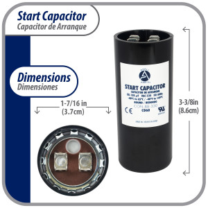 Appli Parts CON-88-330 Motor Start Capacitor 80-108 MFD uF, 330 VAC. Universal for Electric Motor Applications, 1.44 in Wide, 3.38 in Height