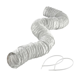 Lambro 1307 Flexible White Vinyl Duct With Clamps 4 inch X 5 ft 
