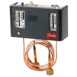 Danfoss 060-5248 KPU15 Dual Pressure Switch, Low 10 to 60 psi, High 100 to 465 psi, SPST(NO+NC), Auto Auto Reset, 36 in Capillary Tube with 1/4 in Female Flare Nut