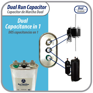 Appli Parts Condensador Capacitor de Marcha 20+5 Mfd uF (microfaradios) 370VAC CBB65 Universal Aire acondicionado y otras aplicaciones Ovalado UL E476928 CON-20/5-370