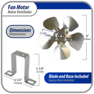Appli Parts APFM-72E 7W Condenser and Evaporator Fan Motor 220V 60Hz 0.23A, Includes 8in Aluminum Fan Blade and Mounting Base, Universal Replacement for Commercial Refrigeration Units