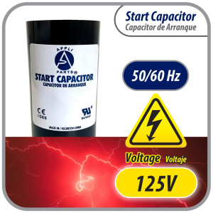 Appli Parts CON-124-110 Motor Start Capacitor 124-149 MFD uF, 110-125 VAC. Universal for Electric Motor Applications, 1.44 in Wide, 2.75 in Height
