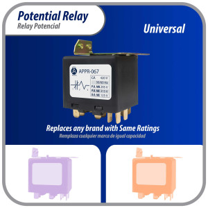 Appli Parts APPR-067 Potential Relay 067, Coil Voltage 420 V, Min Pick up 295 V, Max Pick up 315 V, Max Drop Out 125 V, 50/60 Hz Universal replacement for HVAC and Refrigeration units