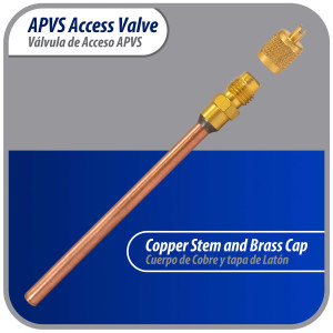 Appli Parts 10 Unidades Valvula de acceso de 1/4 SAE x 3/16 pulg OD x con vastago de cobre de 8cm de largo con nucleo y tapa de laton con removedor de nucleo y empacadura APVS-143163K10