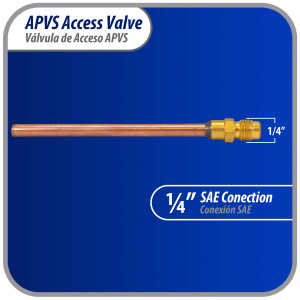 Appli Parts 10 Unidades Valvula de acceso de 1/4 SAE x 3/16 pulg OD x con vastago de cobre de 8cm de largo con nucleo y tapa de laton con removedor de nucleo y empacadura APVS-143163K10