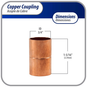 Appli Parts AP-A034B10 3/4 in, Anillo de Cobre Accesorios de tuberia de cobre CxC Conexiones soldadas para aplicaciones de refrigeracion, aire acondicionado, plomeria Tuberia ACR y tipo L, 10x Bolsa